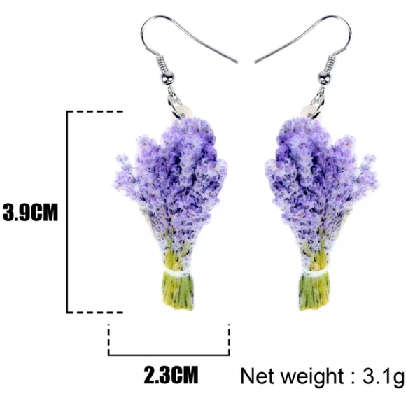 Lavender Flower Earrings. Lavender Boquete Floral - Picture 6 of 7